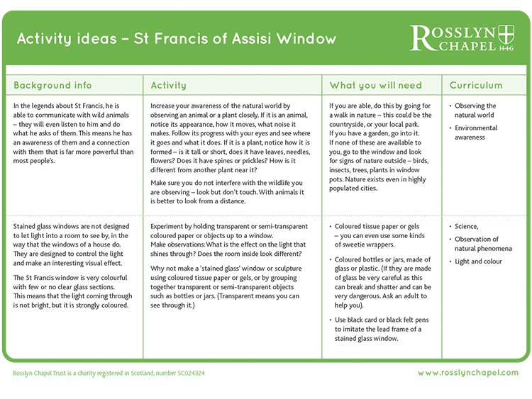 St Francis of Assisi window - Activity Ideas [PDF]