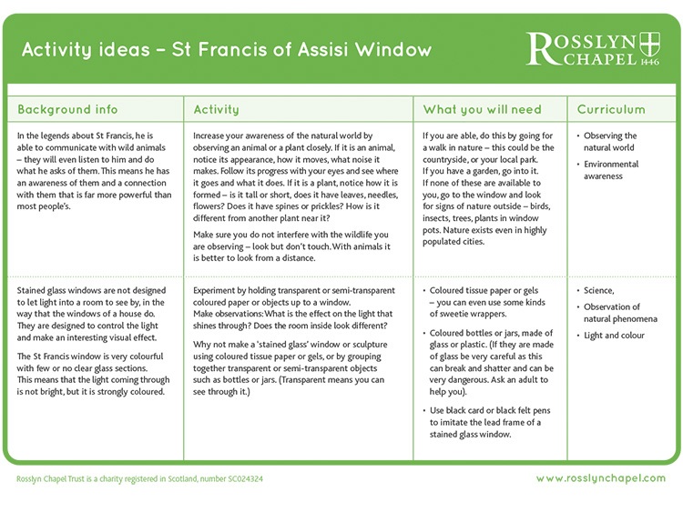 St Francis of Assisi window - Activity Ideas [PDF]