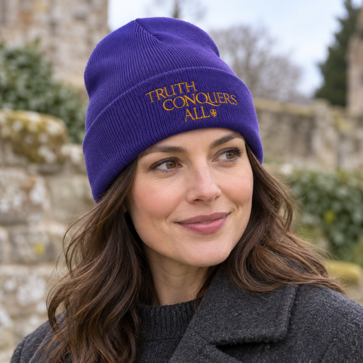 Truth Conquers All Purple Beanie Hat