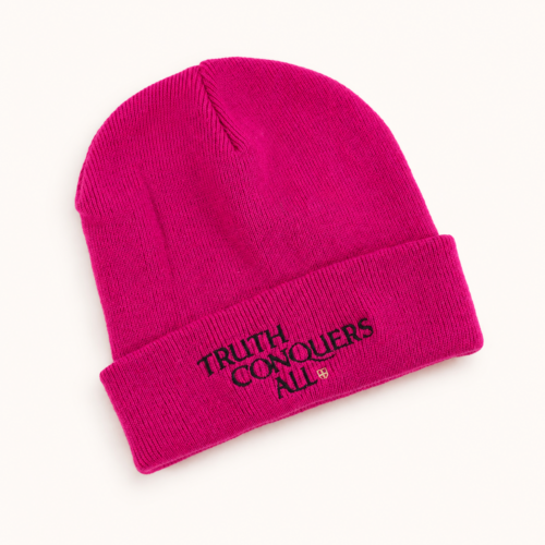 Truth Conquers All Pink Beanie Hat