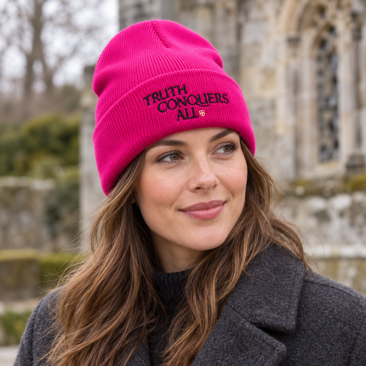 Truth Conquers All Pink Beanie Hat